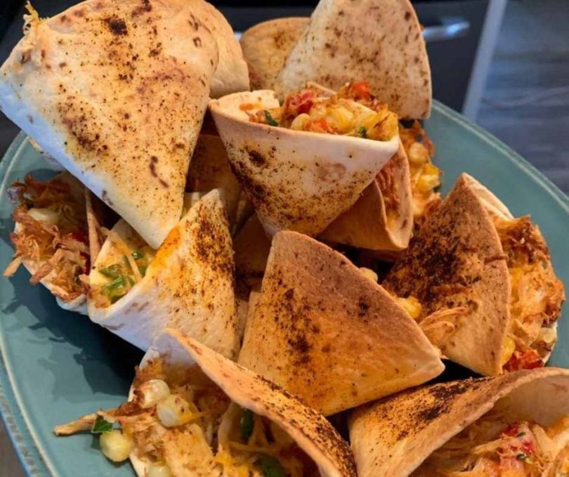 Air-Fried Chicken Stuffed Tortillas with Peppers and Corn