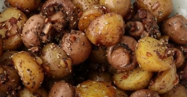 Roasted Baby Potatoes in a Homemade Mushroom Sauce